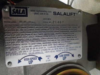 DBI-SALA SALALIFT WINCH 60'x1/4" STAINLESS STEEL ROPE 8101002 NEW H2