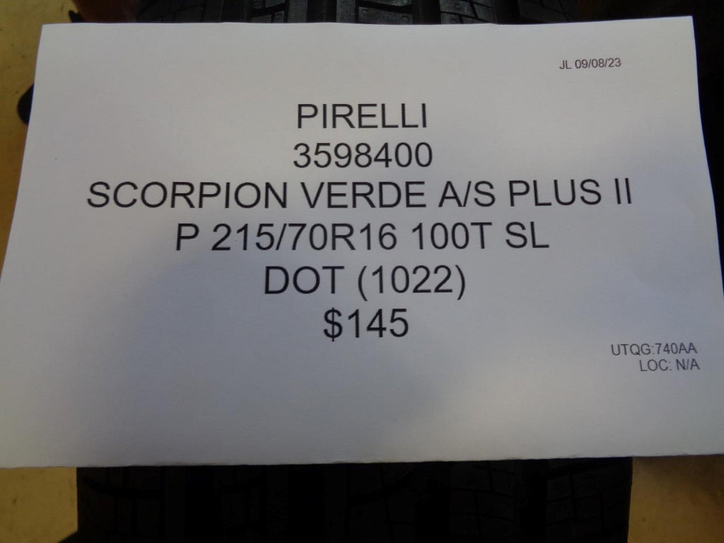 PIRELLI SCORPION VERDE A/S PLUS II P 215 70 16 100T SL TIRE 3598400 CQ2
