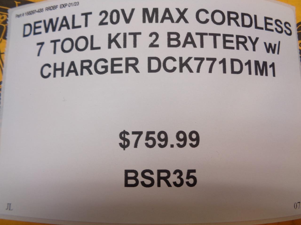 DEWALT 30V MAX CORDLESS 7 TOOL KIT 2 BATTERY w/ CHARGER DCK771D1M1 BSR35