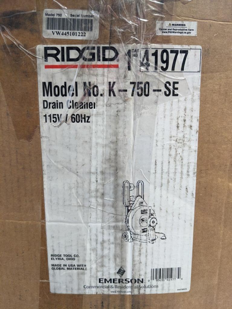 RIDGID K-750 DRUM DRAIN CLEANING MACHINE KIT 115V 200FT 200RPM 3/4"X100' NEW B2