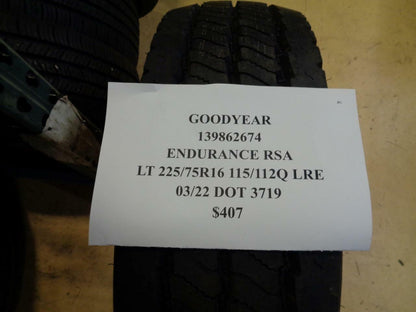 1 NEW TIRE GOODYEAR ENDURANCE RSA LT 225 75 16 115/112Q LRE 139862674