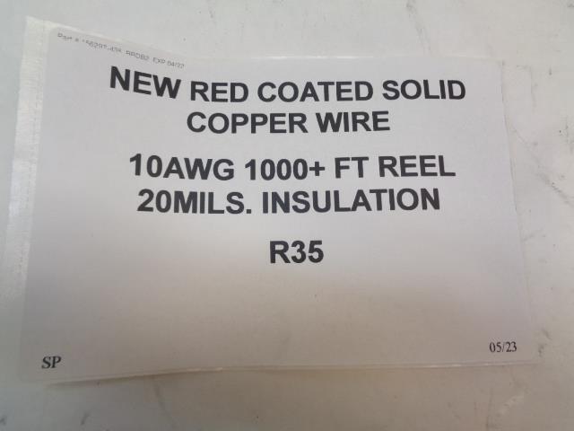 NEW RED COATED SOLID COPPER WIRE 10AWG 1000+ FT REEL 20MILS. INSULATION R35