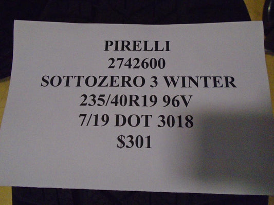 2 PIRELLI SOTTOZERO 3 WINTER 235 40 19 96V TIRES 2742600 CQ1