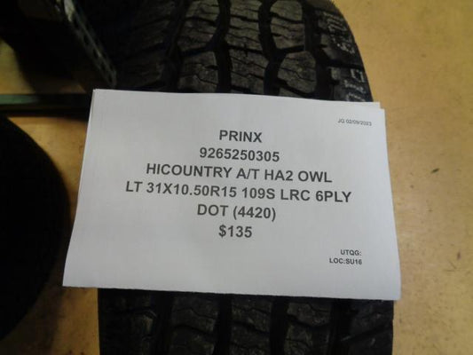 1 PRINX HIGHCOUNTRY AT HA2 OWL LT 31 10.50 15 109S LRC 6PLY 9265250305 TIRE BQ1