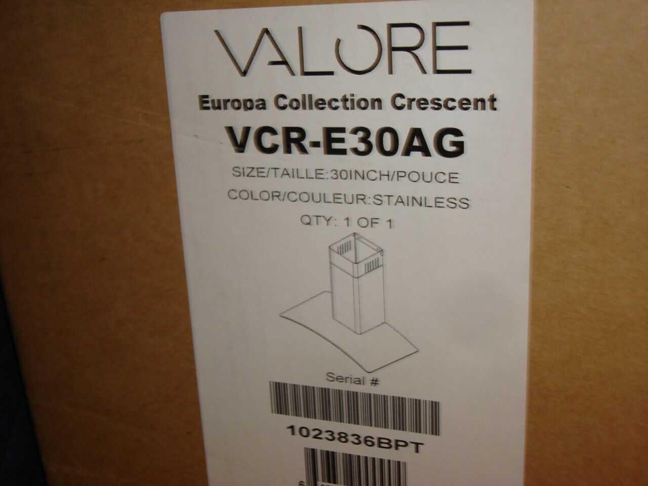 VALORE VCR-E30AG STAINLESS STEEL VENT VENTILATION HOOD BSR