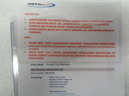 DISTELL FISH FAT METER MODEL FFM-692 WITH B MACKEREL-2 CHAR-1 CHAR-2 TROUT-2 R4