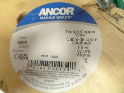 ANCOR GREEN 6 AWG 500FT 112350 BOAT CABLE TINNED COPPER WIRE H2 NEW