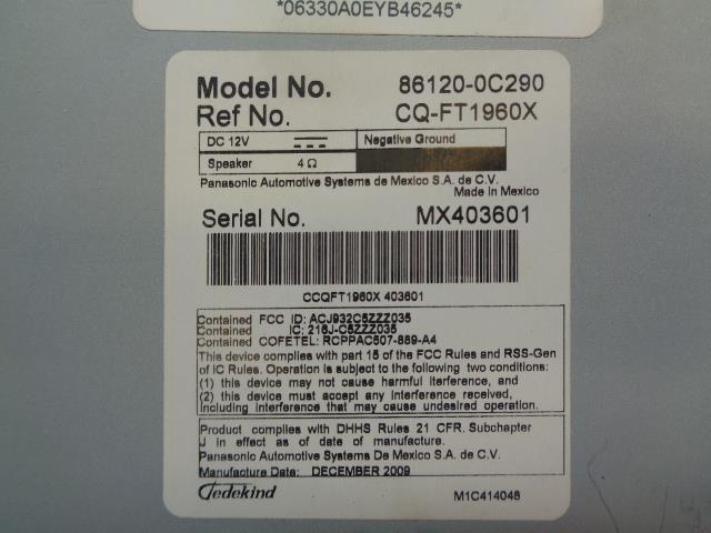 1 USED RADIO CD PLAYER 86120-0C290 FOR TOYOTA TUNDRA 2009-2013 R17