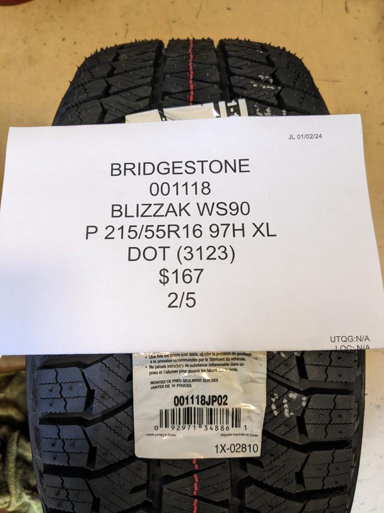 BRIDGESTONE BLIZZAK WS90 P 215 55 16 97H XL TIRES 001118 CQ1