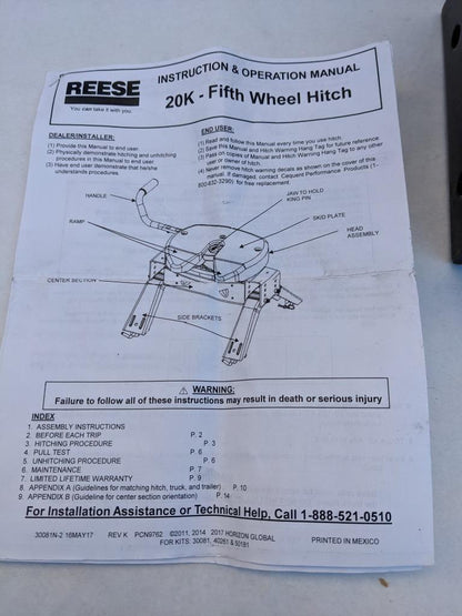 REESE 20K FIFTH WHEEL HITCH (BASE ONLY) 30083 R18