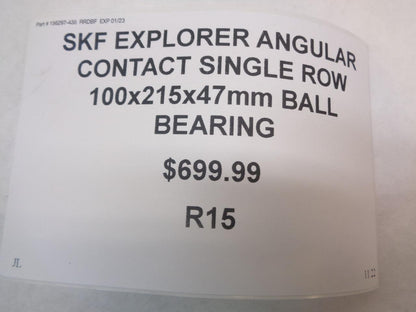 SKF EXPLORER ANGULAR CONTACT SINGLE ROW 100x215x45mm BALL BEARING 7320BECBP R15