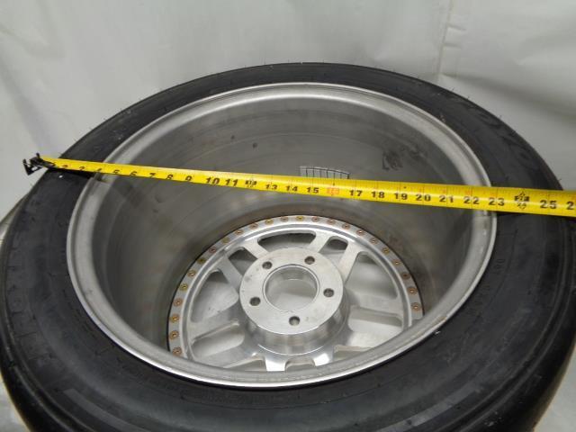 USED CUSTOM POLISHED 18X12 5X4.75 ET 50.50 DRAG BEADLOCK WHEEL W/TOYO TIRE B2