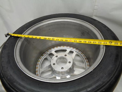 USED CUSTOM POLISHED 18X12 5X4.75 ET 50.50 DRAG BEADLOCK WHEEL W/TOYO TIRE B2