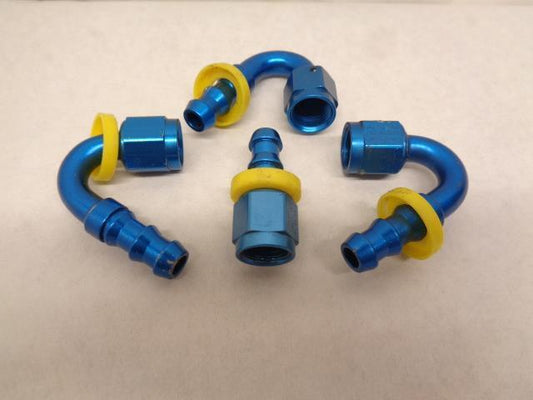 USED FRAGOLA SERIES 8000 PUSH-LITE RACE HOSE END SET STRAIGHT AND 150° END R13T7