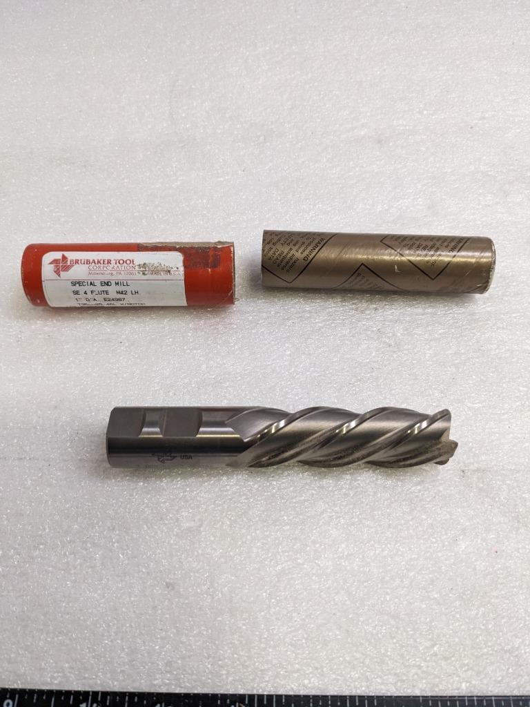 BRUBAKER TOOL 85367 LH END MILL M42 4-FLUTE T350G25-46L 1" DIA. W/N NEW R22T5