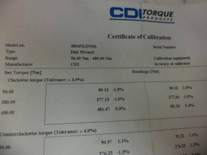 NEW NEWTON METERS CDI  3/4 DIALTORQUE WRENCH 0-480 NM 4804NLDNSS SR