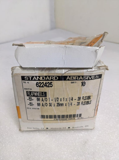 STANDARD ABRASIVES 622425 FLAPWHEELS 10-COUNT 1-1/2"X1" 60 GRIT NEW R5