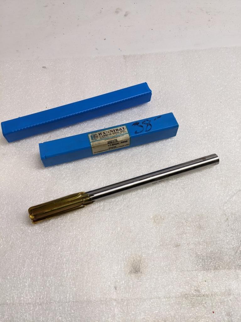 HANNIBAL CARBIDE TOOL 400175 REAMER 17.5MM W/ STRAIGHT SHANK/FLUTES NEW R22T5