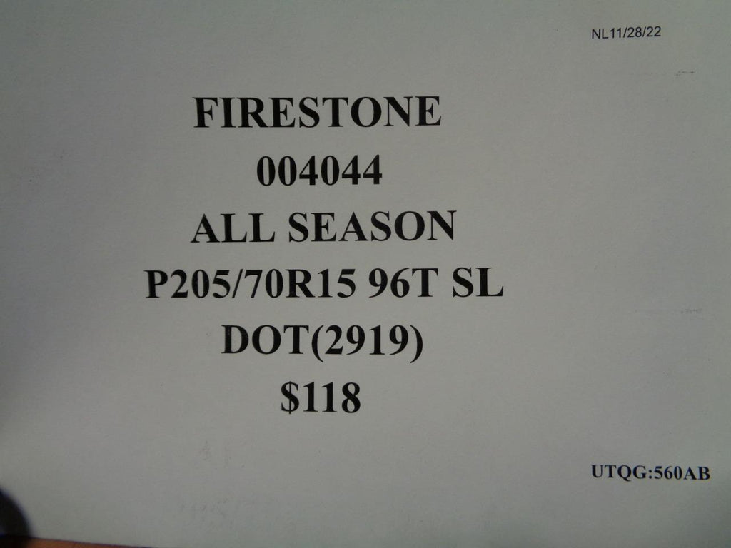 1 FIRESTONE ALL SEASON P 205 70 15 96T SL TIRE 004044
