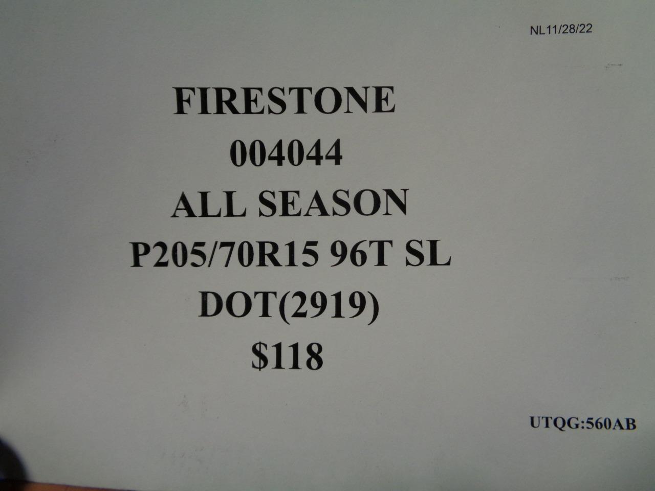 1 FIRESTONE ALL SEASON P 205 70 15 96T SL TIRE 004044