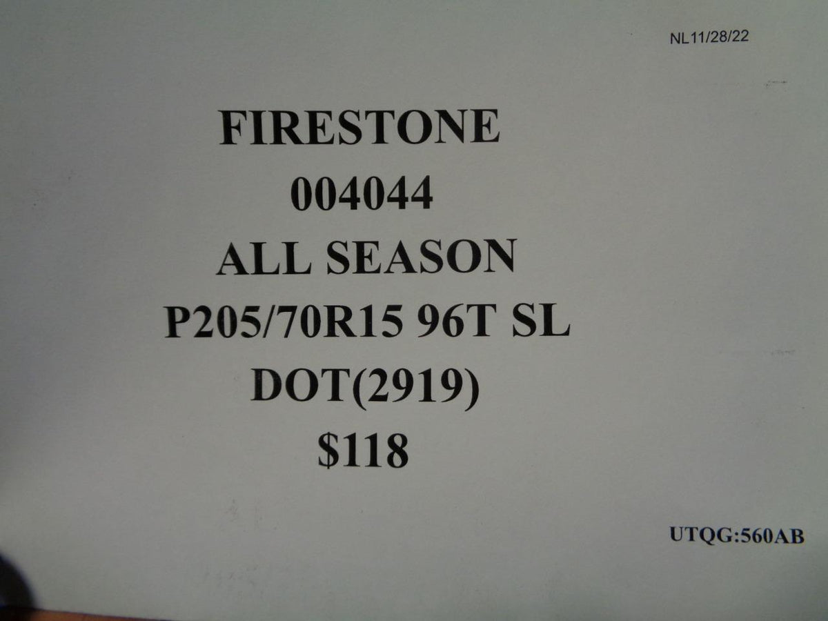 1 FIRESTONE ALL SEASON P 205 70 15 96T SL TIRE 004044