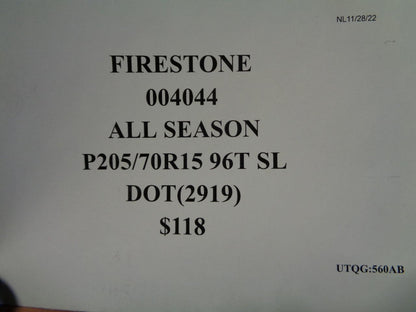 1 FIRESTONE ALL SEASON P 205 70 15 96T SL TIRE 004044