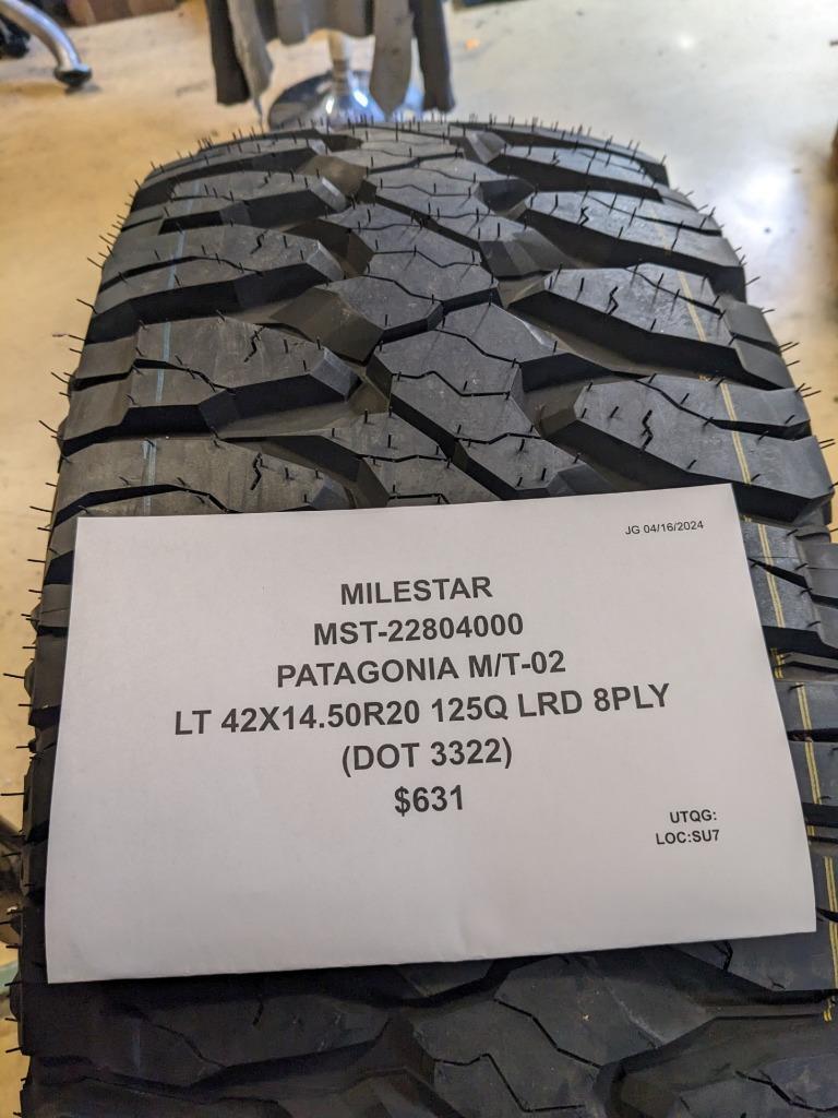 MILESTAR PATAGONIA M/T-02 BSW LT 42 14.50 20 125Q LRD 8PLY TIRE 22804000 CQ2