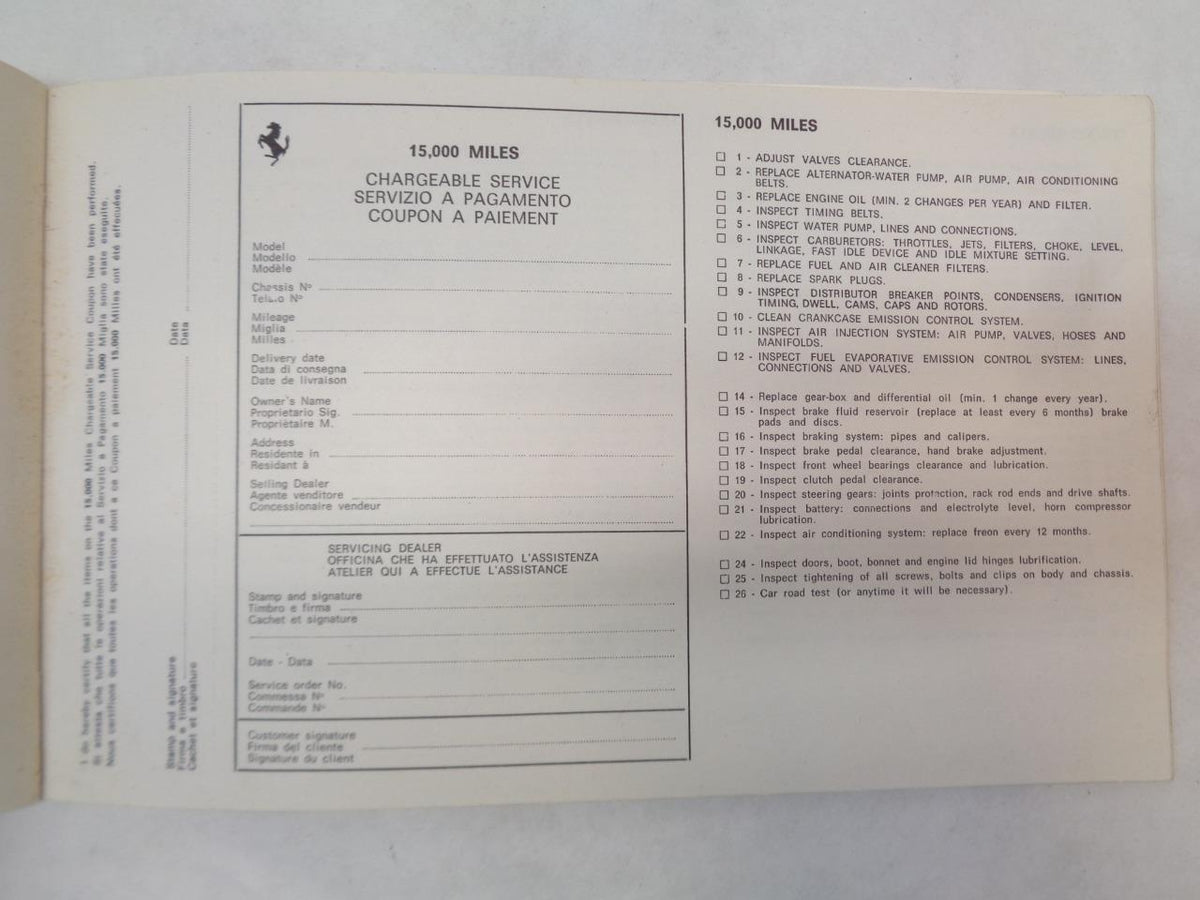 USED GENUINE Ferrari 1978 308 GTB/GTS Owners Manual Set R31 T1