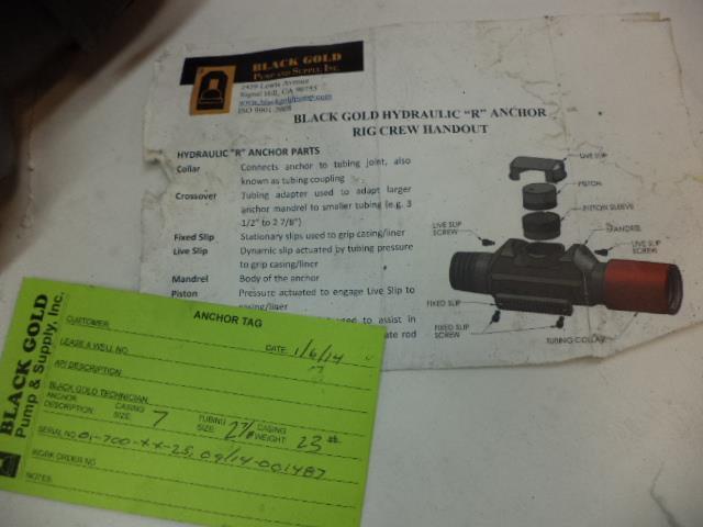 NEW BLACK GOLD HYDRAULIC 'R' 7" ANCHOR RIG CREW HANDOUT 2-7/8" TUBING SIZE