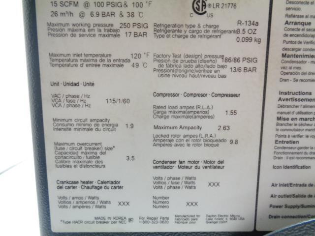 SPEEDAIRE 3YA50A REFRIGERATED AIR DRYER 115VAC 60HZ 13X15X13 3/8" OD NEW R14