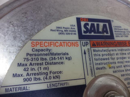 DBI-SALA SELF RETRACTING LIFELINE 85FT GALVANIZED CABLE SEALED 3403501 USED H2