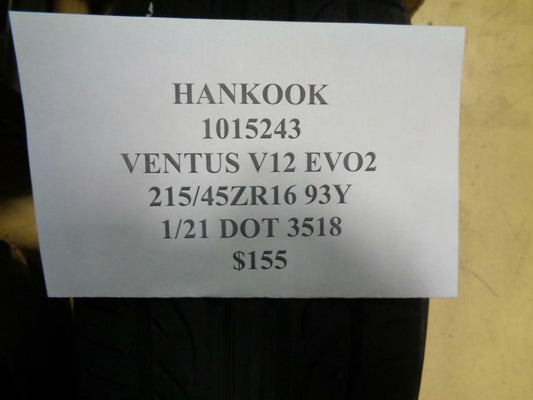 1 NEW HANKOOK VENTUS V12 EVO2 215 45 18 93Y TIRE 1015243 Q1