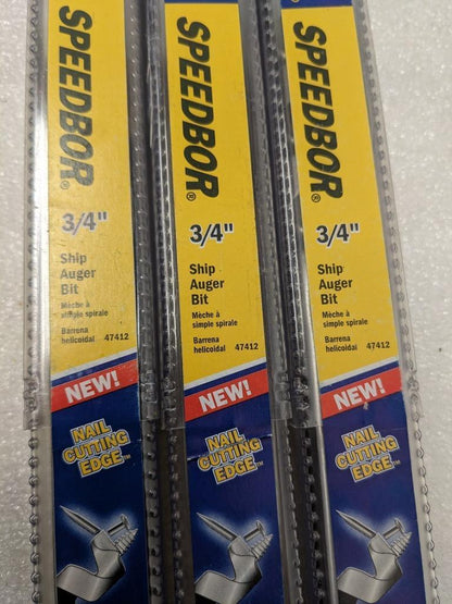 IRWIN 47412 SPEEDBOR SHIP AUGER BIT WITH AUGER FILE 3/4" X 17" 3-PACK NEW R22T7