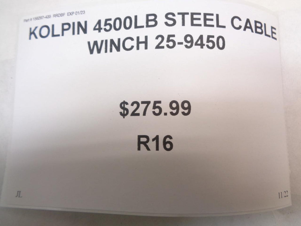 KOLPIN 4500LB STEEL CABLE WINCH 25-9450 R16