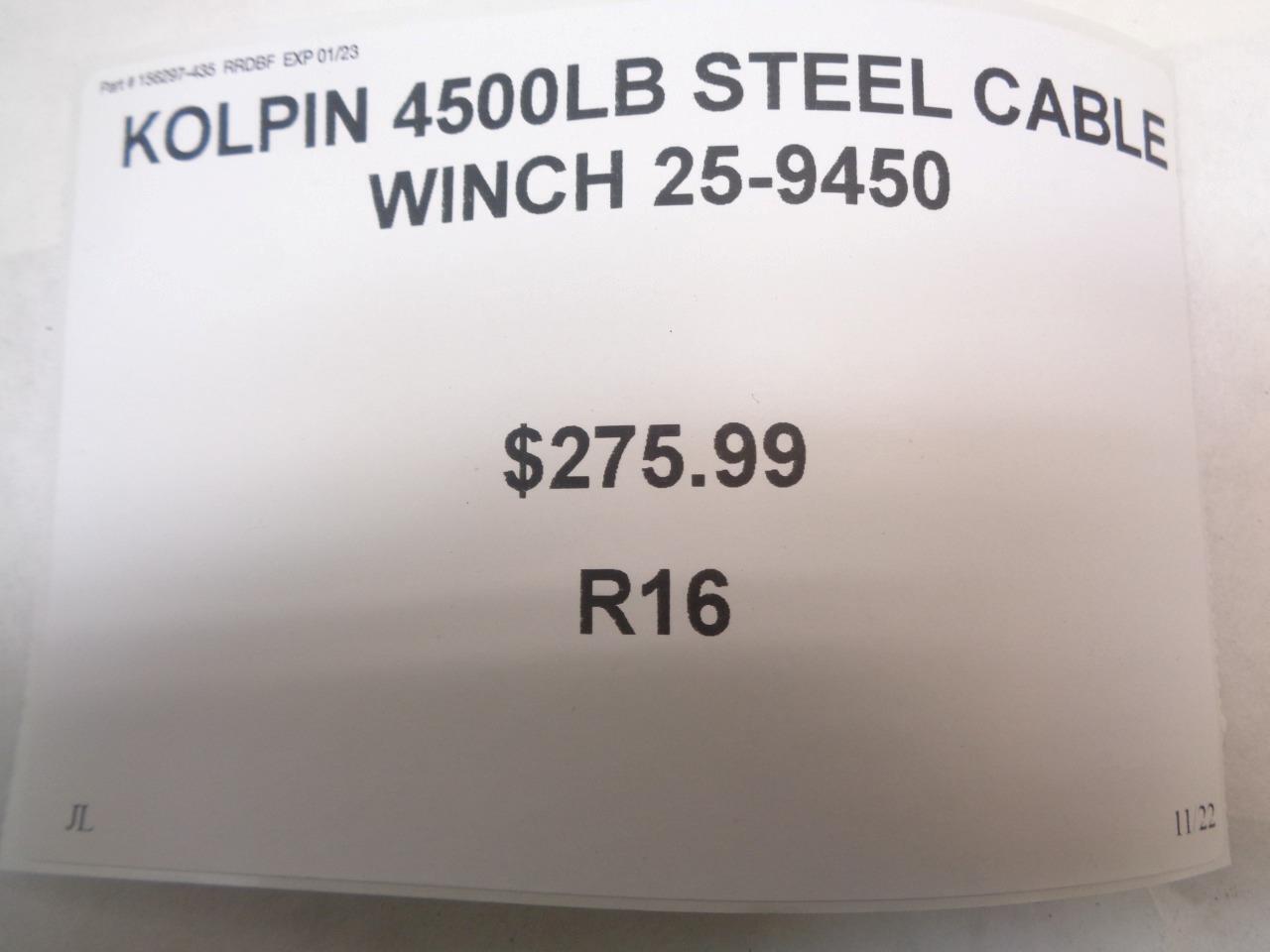 KOLPIN 4500LB STEEL CABLE WINCH 25-9450 R16