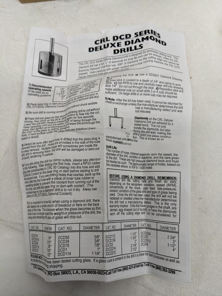 CRL HBT58 331747/026 5/8" BELGIAN THREAD ELECTRO-FORMED DIAMOND DRILL NEW D0