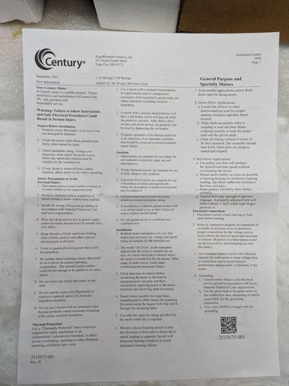 CENTURY FE6001F MASTERFIT PRO CONDENSER FAN MOTOR WITH CAPACITOR NEW R30