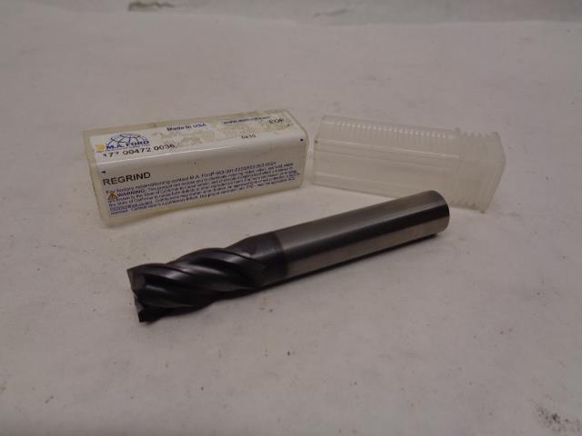 REGRIND M.A.FORD 177 00472 0036 END MILL 12mm DIA. 1" CUT 3" FULL LENGTH R22T6BG