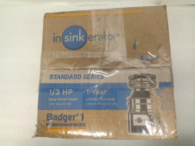 IN-SINK-ERATOR BADGER 1 WITH CORD GARBAGE DISPOSAL BADGER1 1/3HP NEW R27