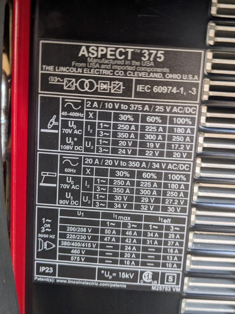 LINCOLN ELECTRIC ASPECT 375 AC/DC READY-PAK WELDING CART K3950-1 BAY3