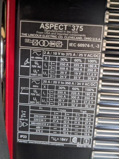 LINCOLN ELECTRIC ASPECT 375 AC/DC READY-PAK WELDING CART K3950-1 BAY3