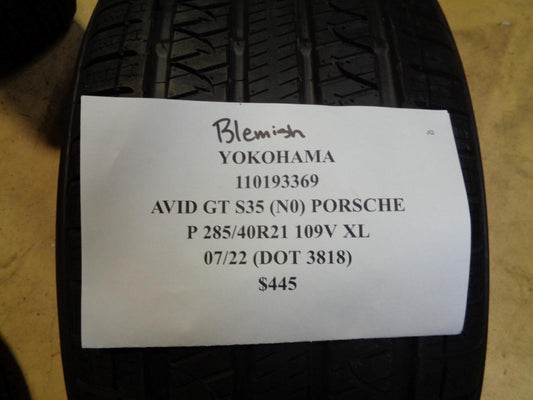 1 NEW BLEMISH TIRE YOKOHAMA AVID GT S35 *NO 285 40 21 109V XL 110193369