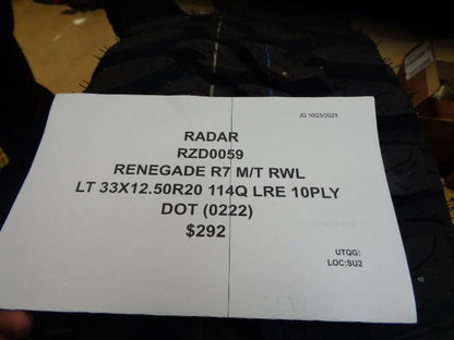 2 RADAR RENEGADE R7 M/T BSW LT 33 12.5 20 114Q LRE 10PLY TIRES RZD0059 BQ4