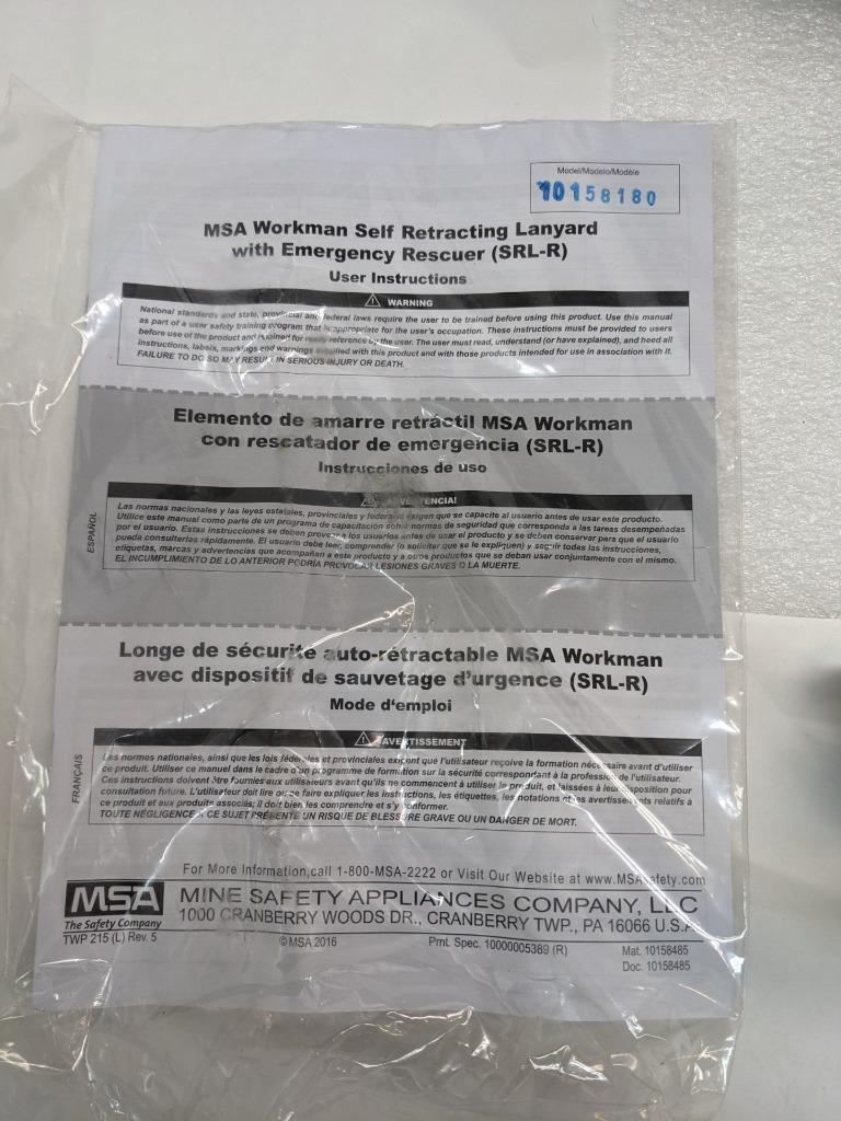 MSA 10158180 STAINLESS STEEL WORKMAN RESCUE 50' CABLE 400 LBS CAPACITY NEW