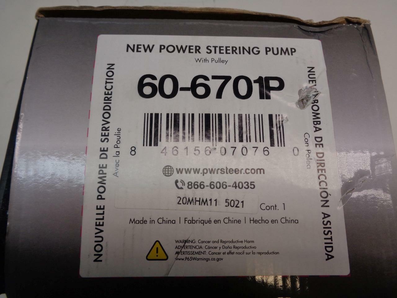 New PWRSTEER Power Steering Pump w/ Pulley 60-6701P R9