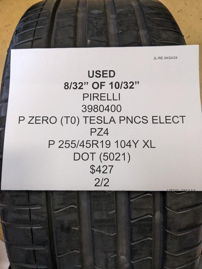 2 USED PIRELLI P ZERO TESLA PNCS ELECT PZ4 P 255 45 19 104Y XL TIRE 3980400 CQ2