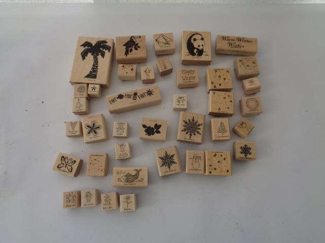 1 USED LOT OF 35 STAMPIN UP RUBBER WOOD MOUNT STAMPS VARIOUS YEARS R28