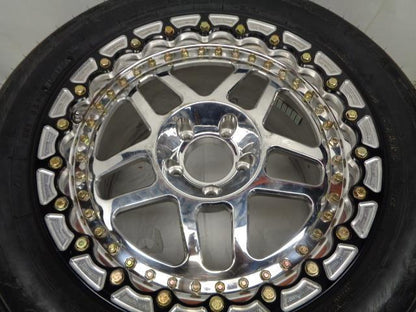 USED CUSTOM POLISHED 18X12 5X4.75 ET 50.50 DRAG BEADLOCK WHEEL W/TOYO TIRE B2