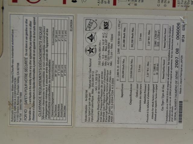 NORITZ NATURAL GAS 250,000 BTU TANKLESS WATER HEATER N-0931M BSR3.2