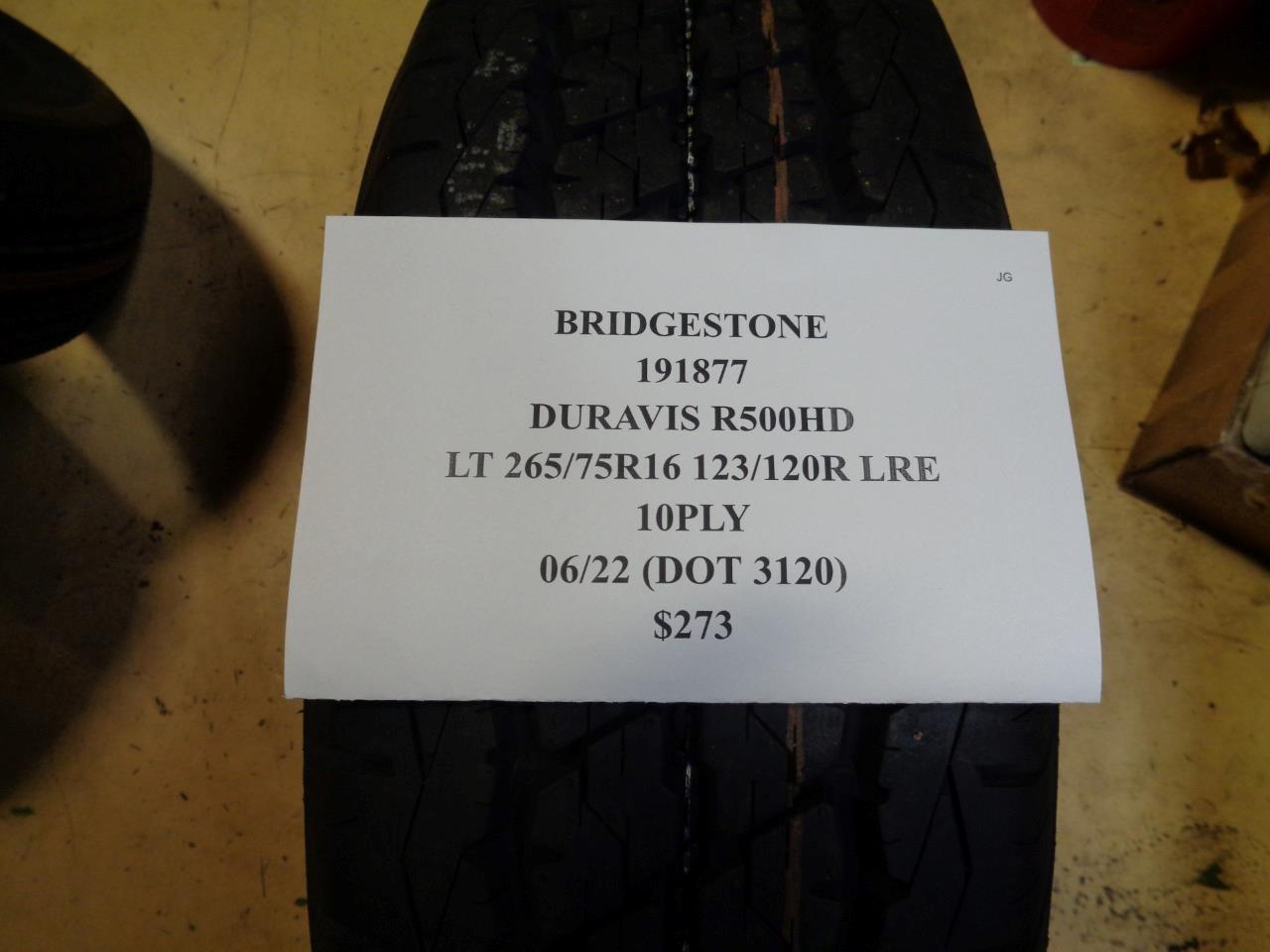 BRIDGESTONE DURAVIS R500HD LT 265 75 16 123/120R LRE 10PLY HIGHWAY TIRE 191877